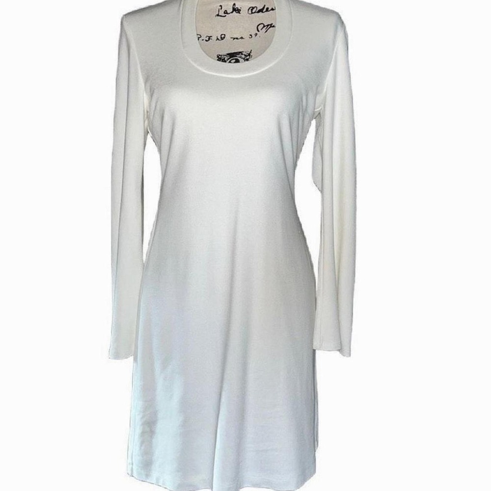 Boston Proper White Long Sleeve Scoop Neck Sheath Dress Size M Knee Length